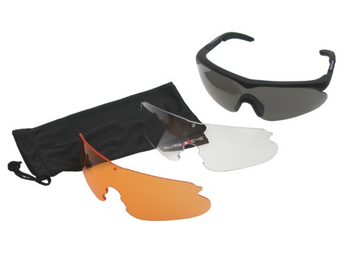 SWISS EYE Raptor - Gafas, (marco y tres gafas intercambiables, tratamiento para evitar el empañado y las rayas), marco color negro