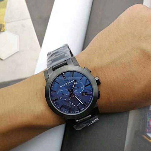 Swiss Gunmetal negro azul fecha esfera 42mm hombres cronógrafo acero inoxidable reloj de pulsera The City BU9365