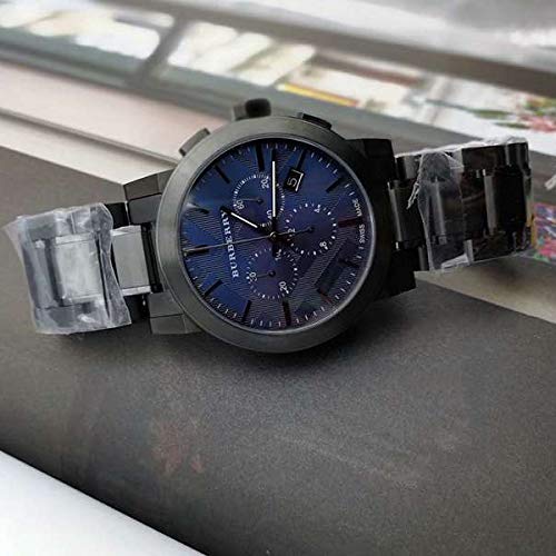 Swiss Gunmetal negro azul fecha esfera 42mm hombres cronógrafo acero inoxidable reloj de pulsera The City BU9365