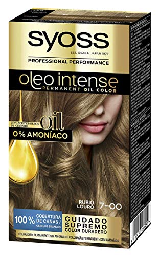 Syoss Oleo Intense - Tinte 7 Rubio Medio – Coloración permanente Sin Amoníaco – Cobertura profesional de canas – Resultados de peluquería (Pack De 3)