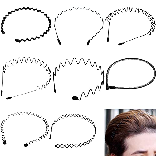 TAFAFTL 8 Piezas Diademas de Metal Negro, Banda Pelo Ondulado Unisex Negra Adorno de Cabeza de Deportes Antideslizantes en Ola Muelle para Hombres