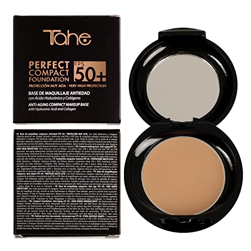 Tahe Compact Foundation Perfect Base de Maquillaje Compacta Antiedad, Cobertura Perfecta, FPS 50+, 15 g (10 Pure)