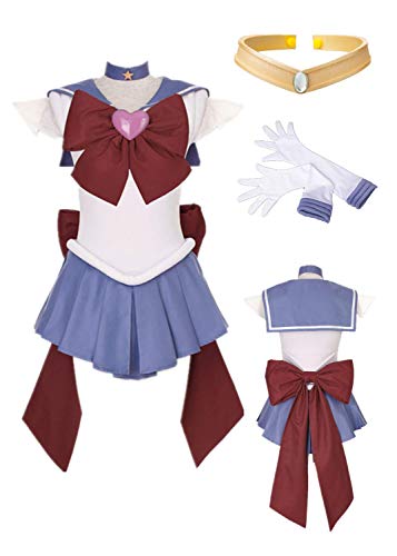 Tamaño de los Estados Unidos Anime Sailor Saturn Cosplay Disfraz con Bowknot Tomoe Hotaru Traje de Halloween, azul, XXL