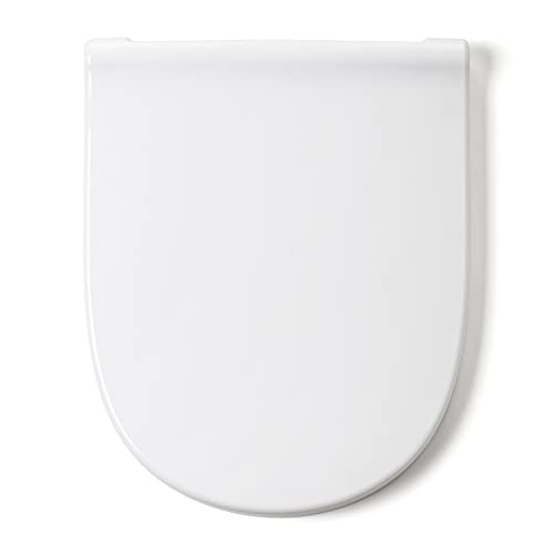 TATAY Tapa WC Universal Óptima Merida, de Termoplastico, Forma D, Caída Amortiguada, Extraible, Antibacteriano, Fácil Instalación, Blanco, Medidas 44 x 35.5 cm