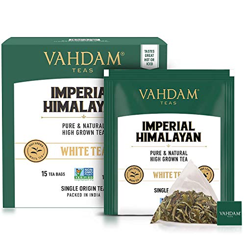 Té blanco del Himalaya imperial 15 Bolsitas de té, pirámide de hoja larga Bolsas de té blancas Cosecha cuidadosamente recolectada de estados de gran elevación, 100% saludable y natural