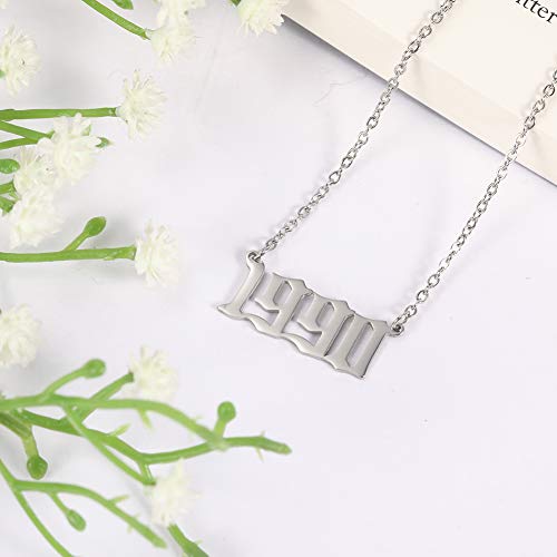 TEAMER Año Conmemorativo de la Moda Número Colgante Collar Plata Cadena de eslabones de Acero Inoxidable Regalos de graduación de cumpleaños Joyería Personalizada para Mujeres Hombres (1990)