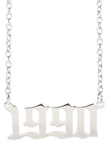 TEAMER Año Conmemorativo de la Moda Número Colgante Collar Plata Cadena de eslabones de Acero Inoxidable Regalos de graduación de cumpleaños Joyería Personalizada para Mujeres Hombres (1990)