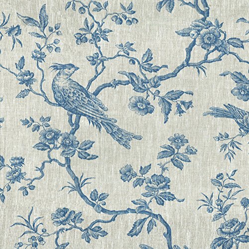 Tela de Lino Estampada - Las Aves imponentes - Tela Aves - Azul Denim sobre un Fondo de Lino Natural - 100% Lino Suave | Ancho: 150 cm (por Metro Lineal)*