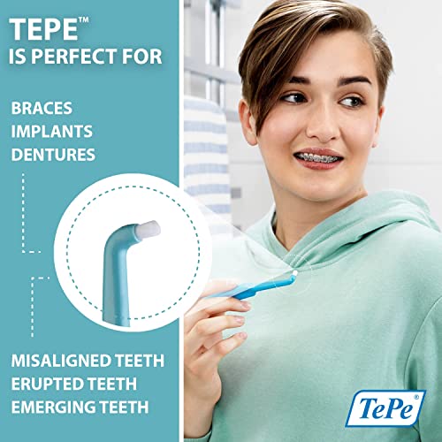 TePe Compact Tuft - Cepillo de dientes en ángulo especial, cepillo pequeño de una cabeza, para áreas difíciles, aparatos de ortodoncia e implantes, colores aleatorios