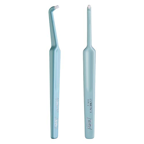 TePe Compact Tuft - Cepillo de dientes en ángulo especial, cepillo pequeño de una cabeza, para áreas difíciles, aparatos de ortodoncia e implantes, colores aleatorios