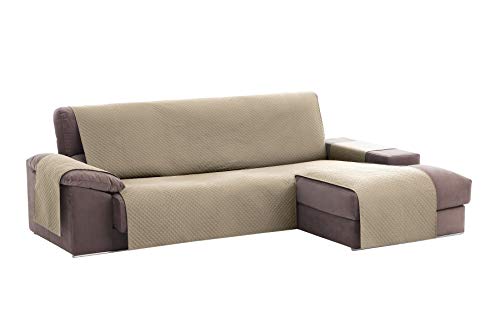 Textilhome - Funda Cubre Sofá Chaise Longue Adele, Protector para Sofás Acolchado Brazo Derecho. Tamaño -200cm. Color Beig (Visto DE Frente)