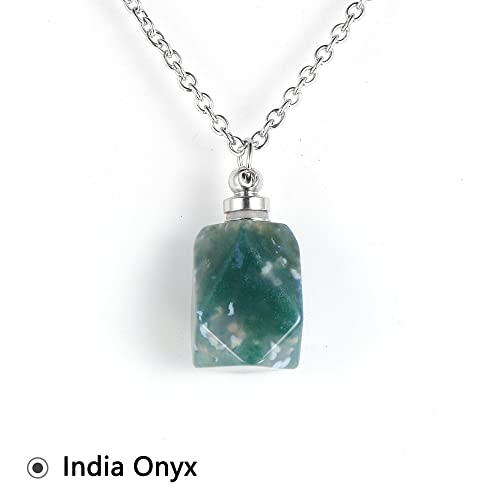 TFOOD Colgantes De Piedra, Exquisito Natural India Onyx Botella De Perfume Forma Cristal Colgante Collar con Cadena Reiki Chakra Collar Encanto Joyería para Mujeres Hombres Amigo Gema Regalo