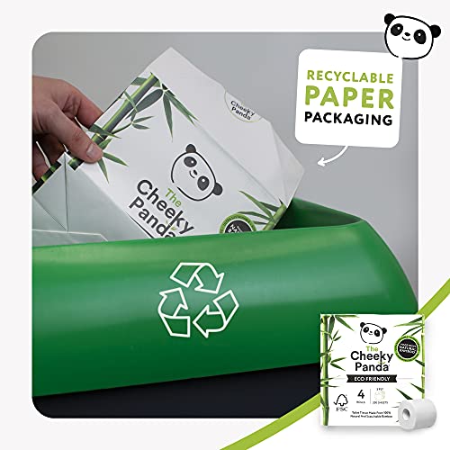 The Cheeky Panda Papel higiénico de bambú, 4 rollos, 3 capas, 200 hojas, hipoalergénico, sin plástico, respetuoso con el medio ambiente, muy suave, resistente a la rotura y sostenible.