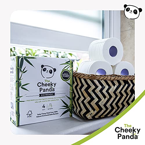 The Cheeky Panda - Papel higiénico de bambú | Caja de 24 rollos (6 paquetes de 4 rollos, 3 capas, 200 hojas) | Hipoalergénico, sin plástico, ecológico, súper suave, resistente y duradero