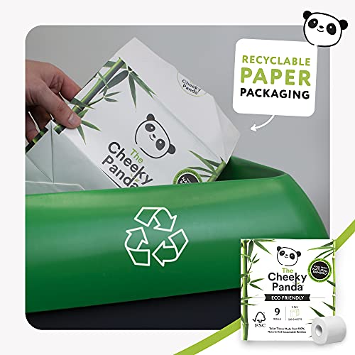 The Cheeky Panda - Papel higiénico de bambú | Paquete de 9 rollos (3 capas, 200 hojas) | Hipoalergénico, sin plástico, ecológico, súper suave, fuerte y sostenible