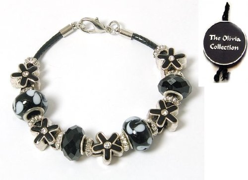 The Olivia Collection Beadz de flores de color negro pulsera de cuentas