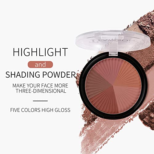 Thnkstaps 5 colores Maquillaje de paleta de rubor los cosméticos en polvo degradado se ruborizan Colorete de Maquillaje Facial Profesional multiusos para sombra de ojos, rubor y contorneado