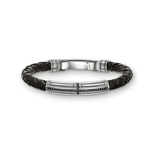 Thomas Sabo Pulsera para Hombre con diseño de Cruz, Piel Negra, 17,5 cm, LB41-019-11-S