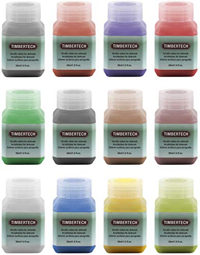 TIMBERTECH Pinturas acrílicas Colores para aerógrafo 12*30ml Modelo Air Base Pinturas multicoloresSet Pinturas para aerógrafo