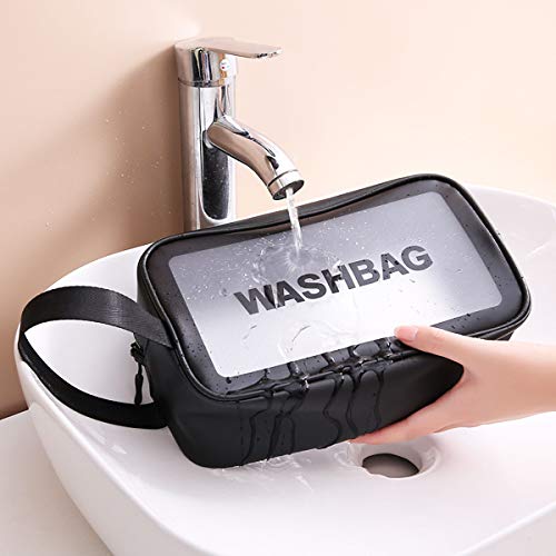 Timertick Bolsas de Aseo Transparente 3 Piezas,Bolsa de Aseo Impermeable para Piscina,Baño,Viaje,Vuelo,Bolsa de Maquillaje de Varios Tamaños (Negro)