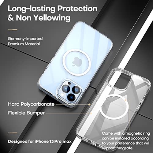 TOCOL Funda Compatible con iPhone 13 Pro MAX 5G, 2 Piezas Protector de Pantalla 2 Piezas Lente de cámara Vidrio Templado Carcasa TPU Bumper Transparente PC Hard Case Antigolpe Anti-arañazos, Clara