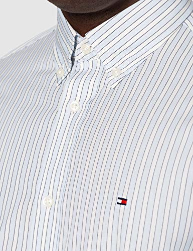 Tommy Hilfiger Bold Stripe Shirt Camisa, Breezy Blue/Ivory/Yale Navy, L para Hombre