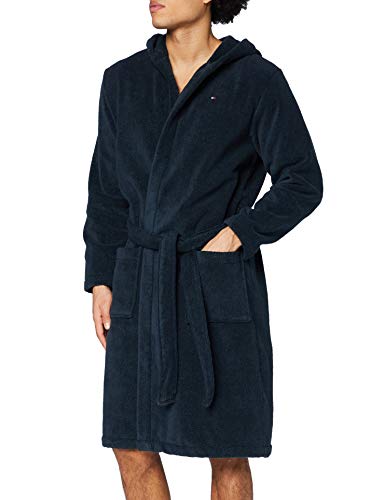 Tommy Hilfiger Icon Hooded Bathrobe Baño Capucha, Azul (Navy Blazer), L para Hombre