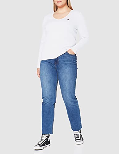 Tommy Jeans Tjw Jersey V Neck Longsleeve Camisa, White, S para Mujer