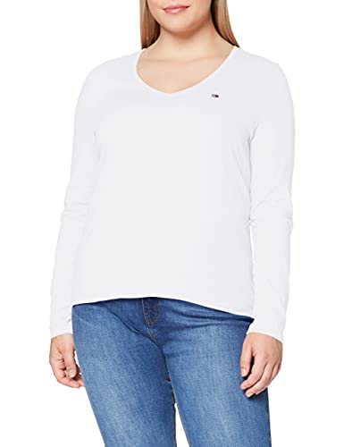 Tommy Jeans Tjw Jersey V Neck Longsleeve Camisa, White, S para Mujer