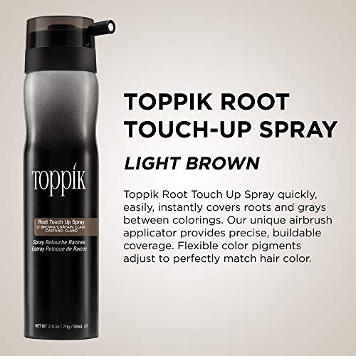 Toppik Spray Retoca Raíces Castaño Claro, Cubre de Forma Instantánea las Raíces y las Canas sin Apelmazar el Cabello, 98 ml