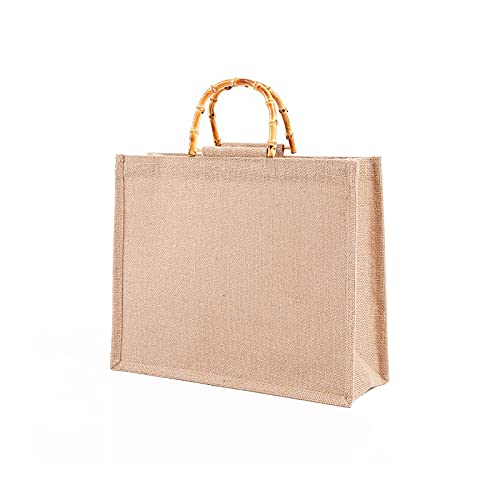 Topwor Bolsa portátil de yute natural con asas de anillo bolsas de la compra de lino yute reutilizable bolsa de tela gruesa vintage ecológico, 39x31cm