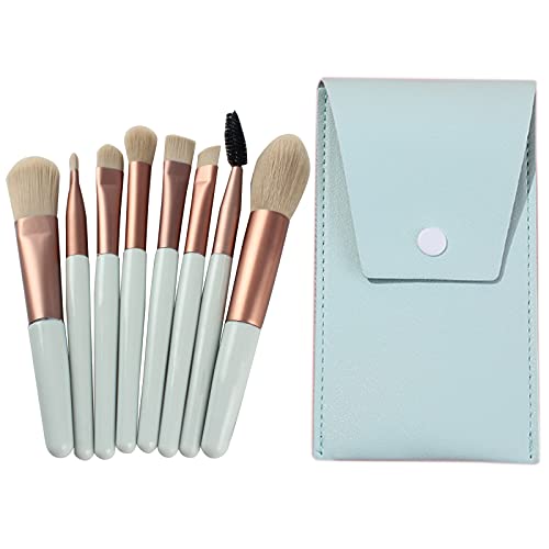 TouGod Juego de 8 brochas de maquillaje con bolsa de piel y pincel profesional portátil de viaje para base de maquillaje y ojos (Light azul)