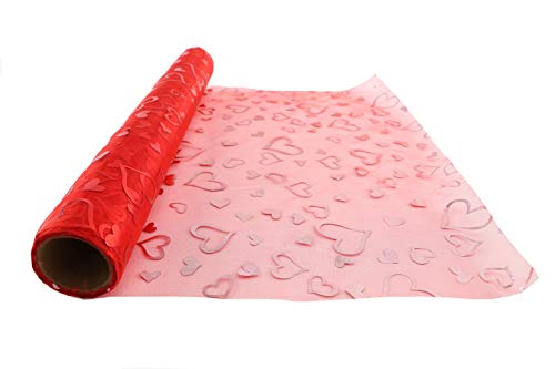 Toyland® 9M x 40cm Rollo de Organza Pura - Decoraciones Navideñas/Accesorios de Boda (Rojo con Corazones)