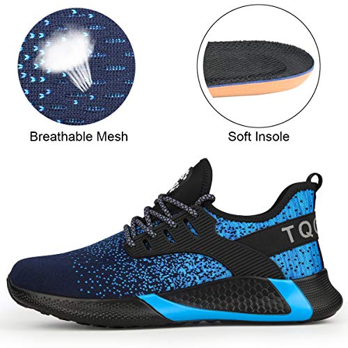 tqgold Zapatos de Seguridad Hombres Mujeres Zapatos de Trabajo S3 con Zapatillas con Punta de Acero Zapatos Protectores Transpirables Ligeros Zapatillas Deportivas (Azul, 41)