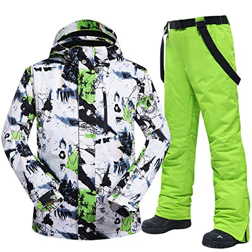 Traje de esquí para Hombre, Invierno, cálido, Resistente al Viento, Impermeable, Chaquetas y Pantalones para la Nieve, Equipo de esquí, Chaqueta de Snowboard para Hombre BLV and Green L