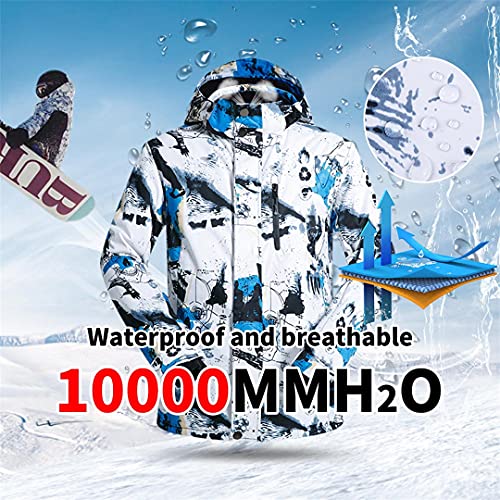 Traje esquí para Hombre -30 Temperatura Impermeable cálido Invierno montañismo Nieve Snowboard Conjunto Chaquetas y Pantalones BLV and Black XXL