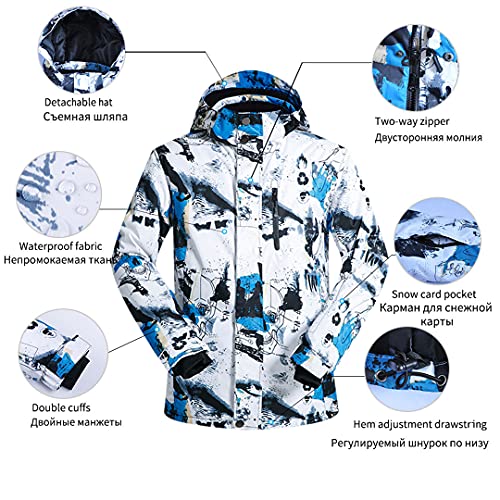 Traje esquí para Hombre -30 Temperatura Impermeable cálido Invierno montañismo Nieve Snowboard Conjunto Chaquetas y Pantalones BLV and Black XXL