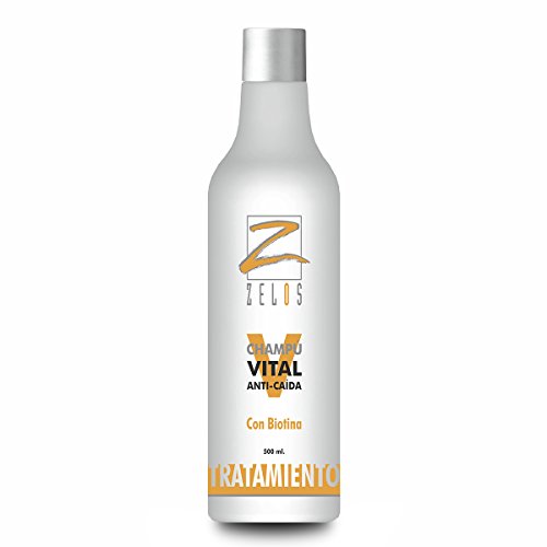 Tratamiento Para La Caída del Cabello - Champú Anticaída - 500ml - Con Biotina y vitaminas - Aceleran el crecimiento - Pelo con más volumen, grosor y movimiento - Hombre y Mujer - Zelos Vital