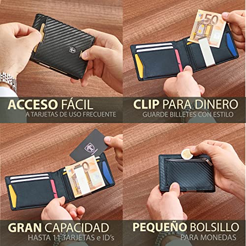 TRAVANDO ® Cartera con Pinza para Billetes Bogota Billetera Hombre Tarjetera, Monedero pequeño, Slim Bloqueo RFID Seguridad, Estuche, Masculino