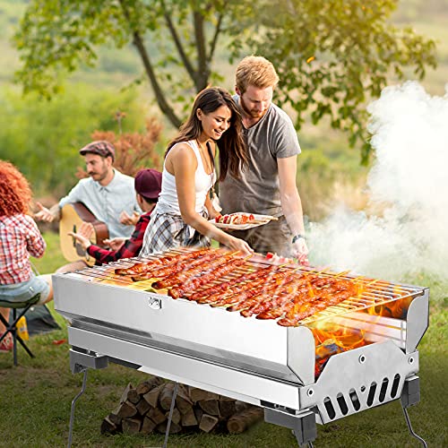 TTLIFE Parrilla Plegable portátil de Acero Inoxidable Parrilla de Barbacoa Plegable portátil con Patas Suprema Ligera para Camping, Picnic (18"1 * 9" 1 * 14 Pulgadas)