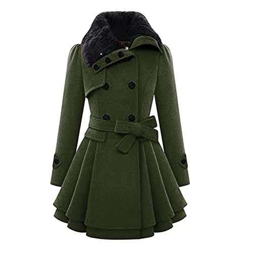 TUDUZ Abrigo de Lana de Doble Botonadura de Invierno para Mujer, Color Sólido Abrigo de Invierno Gabardina Cuello de Piel sintética Cintura con Cordones Gabardina, Tallas Grandes(Ba,XXL)