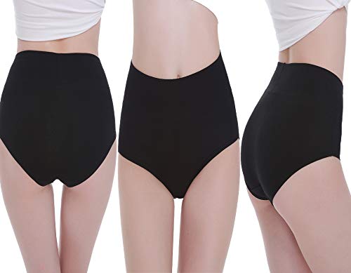 TUUHAW Braguita de Talle Alto Algodón para Mujer Pack de 5 Culotte Bragas de Cintura Alta Cómodo Talla Negro L