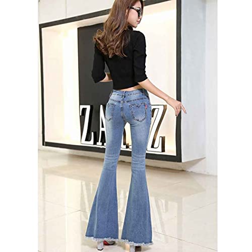 TWDYC Tassel Hole Ripped Flare Jeans Mujeres Largas Bell-Fondos Jeans Estiramientos Para Pantalones Para Mujeres Jeans Tamaño Grande (Color : Blue, Size : XL code)