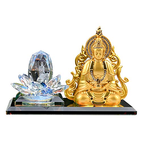 TYBYJYF Crystal Guanyin Estatua Escultura Decoración del Coche, Aleación Lotus Guanyin Arte Moderno Escultura, Decoración Interior Talla Estatua de Buda Decoración Artesanía Regalo,Natural