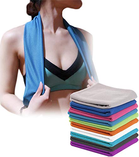 U-pick Toalla de enfriamiento, 2 paquetes de toallas de hielo para aliviar el calor instantáneo, toalla de gimnasio, de microfibra de secado rápido, para deporte, para fitness, viajes, Azul y blanco.