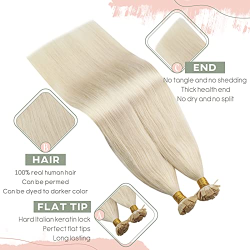 Ugeat Extensiones Queratina Pelo Natural 24Pulgada Flat Tip Extensiones Rubia Platino #60 50g 1g/pieza Queratina Extensión Remy Cabello Natural