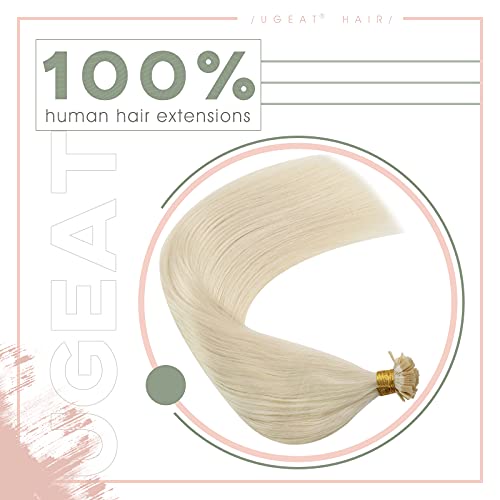 Ugeat Extensiones Queratina Pelo Natural 24Pulgada Flat Tip Extensiones Rubia Platino #60 50g 1g/pieza Queratina Extensión Remy Cabello Natural