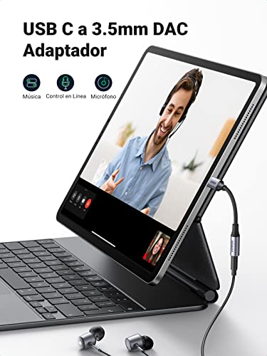 UGREEN Adaptador USB C a Jack 3.5mm, DAC Chip Adaptador Auriculares Tipo C Compatible con iPad Pro, Galaxy S22/S21/S20/S20+/Note 20/Tab S7, Oneplus Nord/9/8, Xiaomi Mi 11/10/9, Huawei P30 Pro, Plata