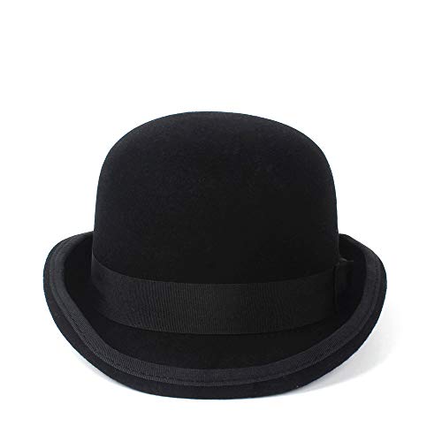 u&h Buen Sombrero Moda de París Hombres Lana Jazz Hat Dome Floppy Brim Fedora Hat Vestido Negro Gris Vintage Casual Hombre Invierno Cálido Bowler Hat Cap (55~61CM) (Color : Negro, tamaño : 55cm)