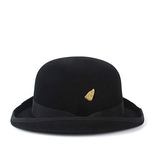 u&h Buen Sombrero Moda de París Hombres Lana Jazz Hat Dome Floppy Brim Fedora Hat Vestido Negro Gris Vintage Casual Hombre Invierno Cálido Bowler Hat Cap (55~61CM) (Color : Negro, tamaño : 55cm)